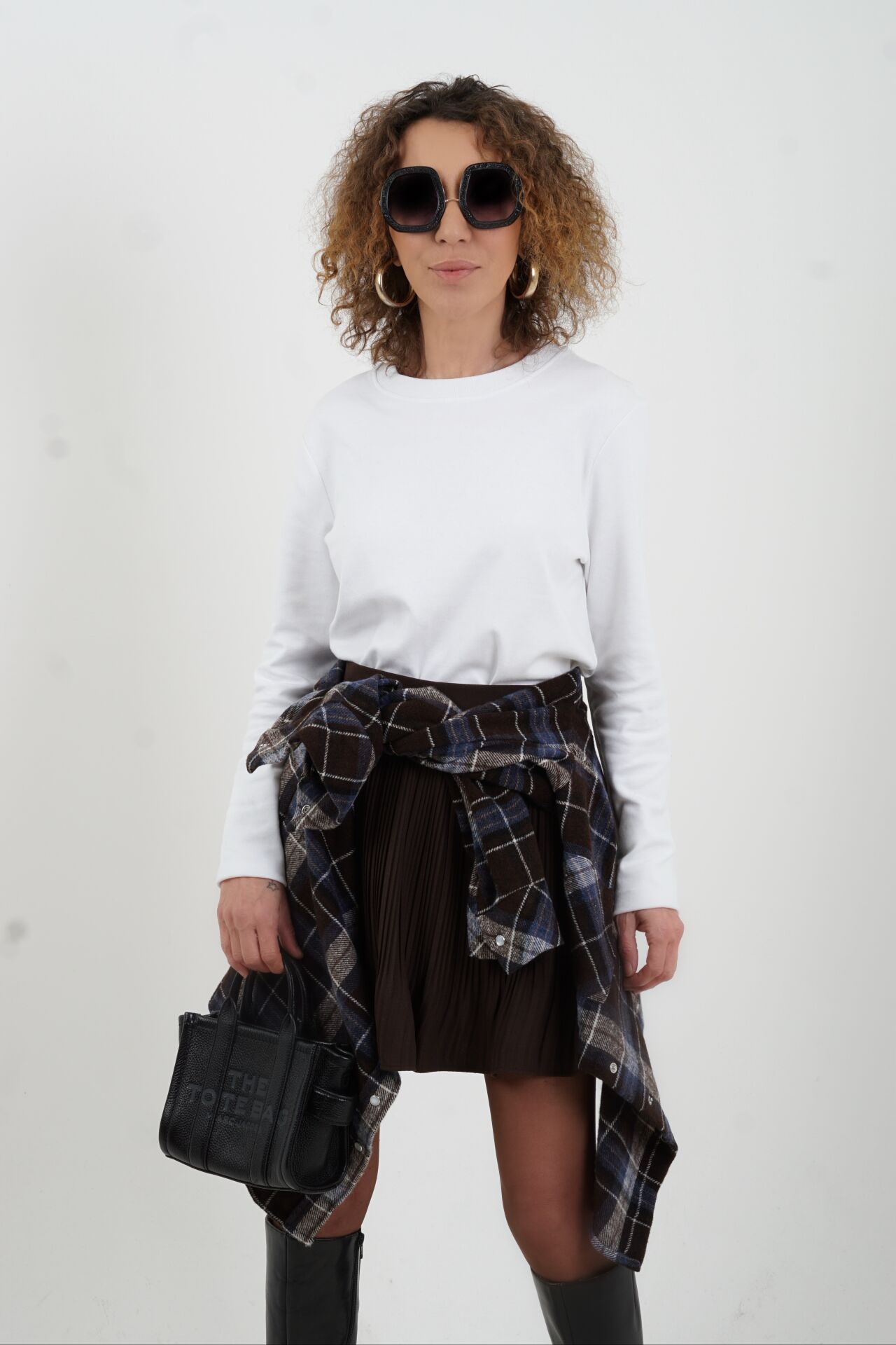 Ekru Bisiklet Yaka Uzun Kollu Penye Bluz