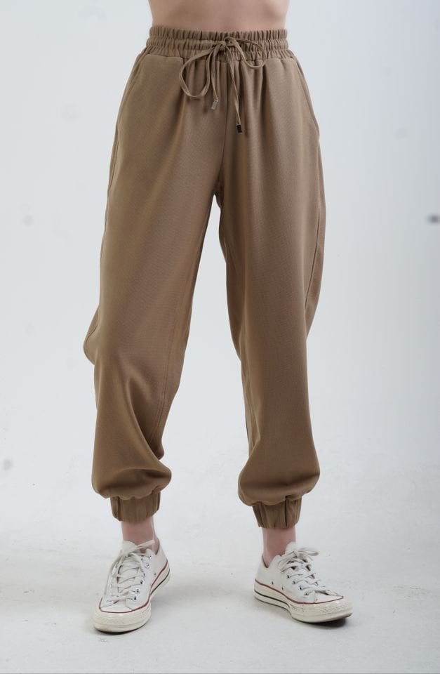Camel Pike Beli ve Paçası Lastikli Pantolon