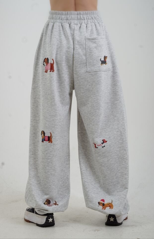 Gri Köpek Baskılı Eşofman Pantolon