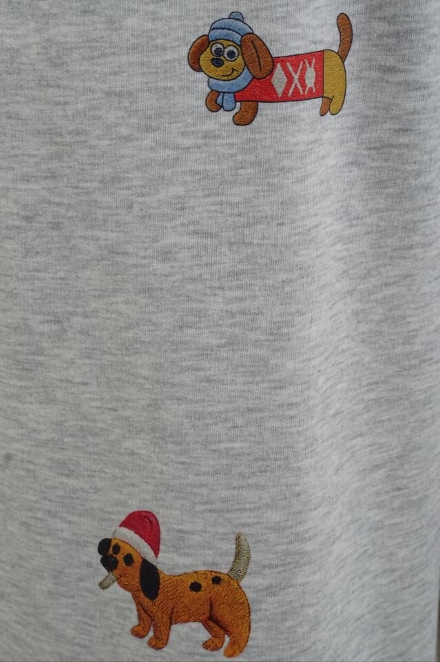 Gri Köpek Baskılı Eşofman Pantolon