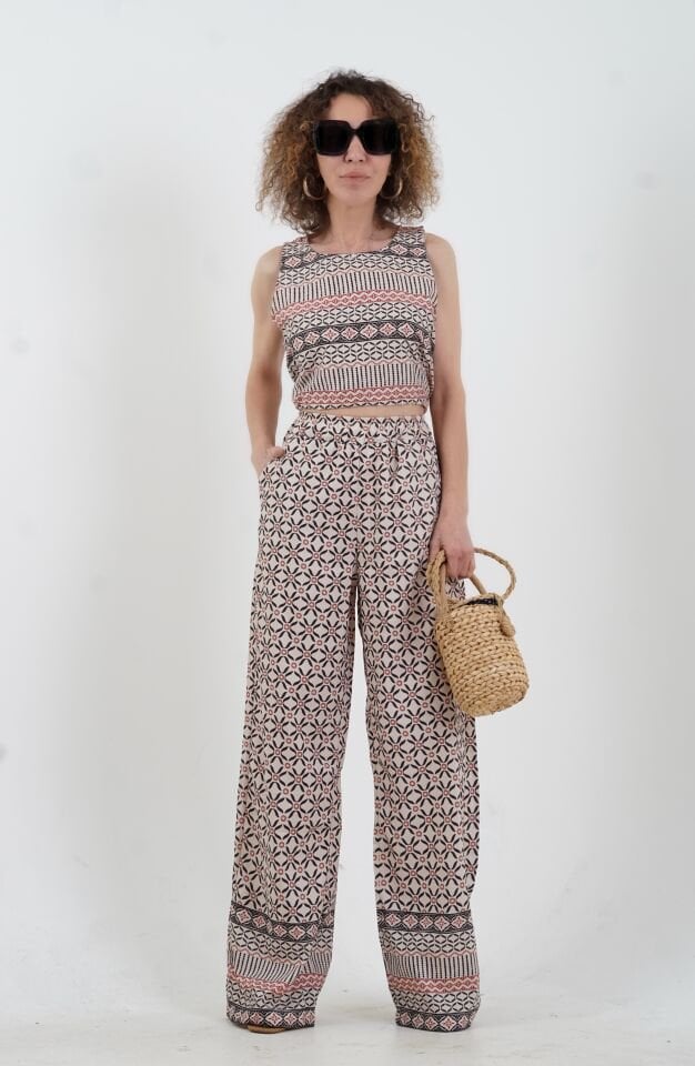 Tribal Desenli  Bluz Pantolon Takım