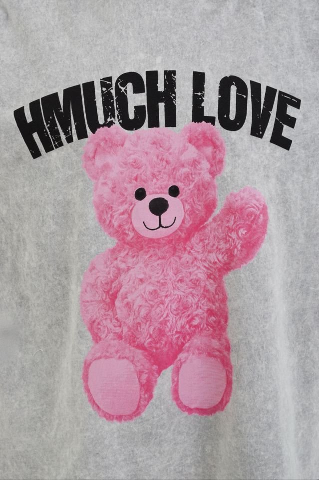 Gri Teddy Soluk Efektli Oversize Tshirt