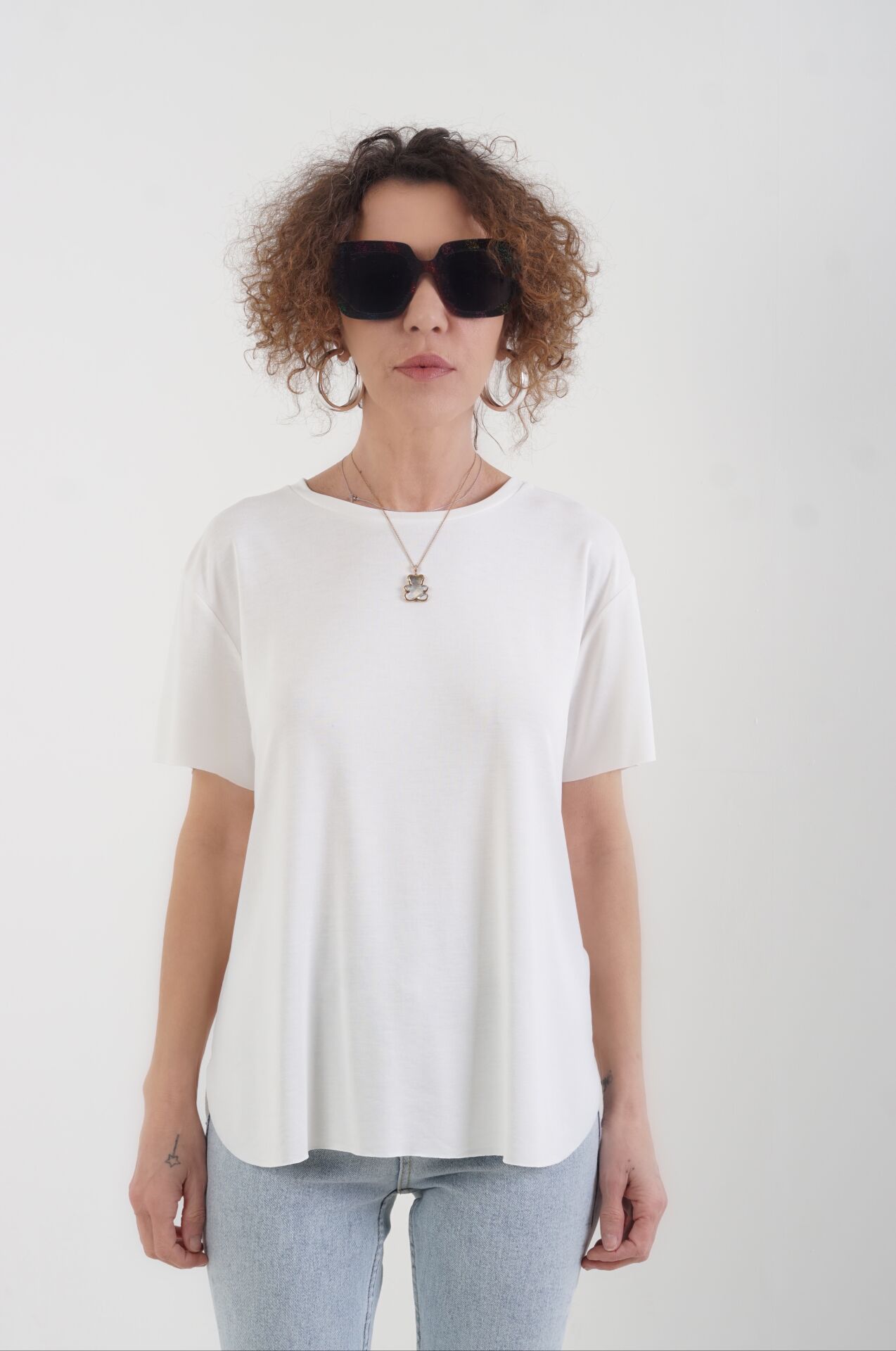 Beyaz Oslo Modal Kumaş O Yaka Tshirt