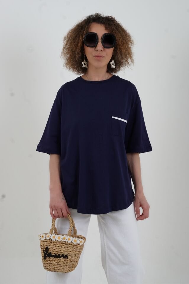Lacivert Biyeli Arkası Açık Tshirt