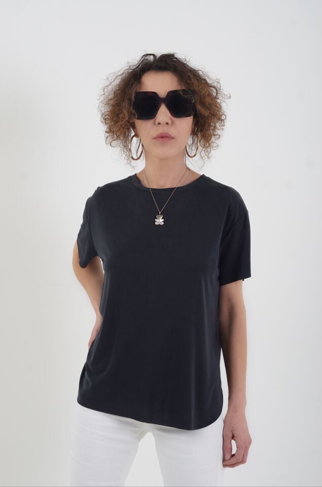 Antrasit Oslo Modal Kumaş O Yaka Tshirt