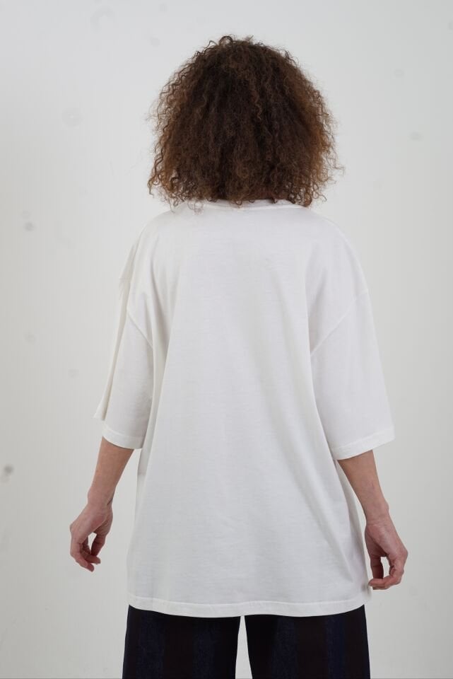 Beyaz But First Coffee Fincan Baskılı Oversize Tshirt