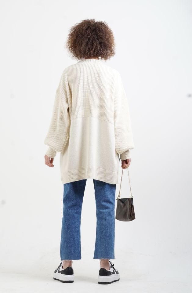 Ekru Denim Cepli Hırka