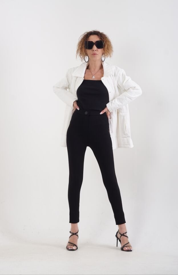 Kare Yaka Kaşkorse Bluz SİYAH - L