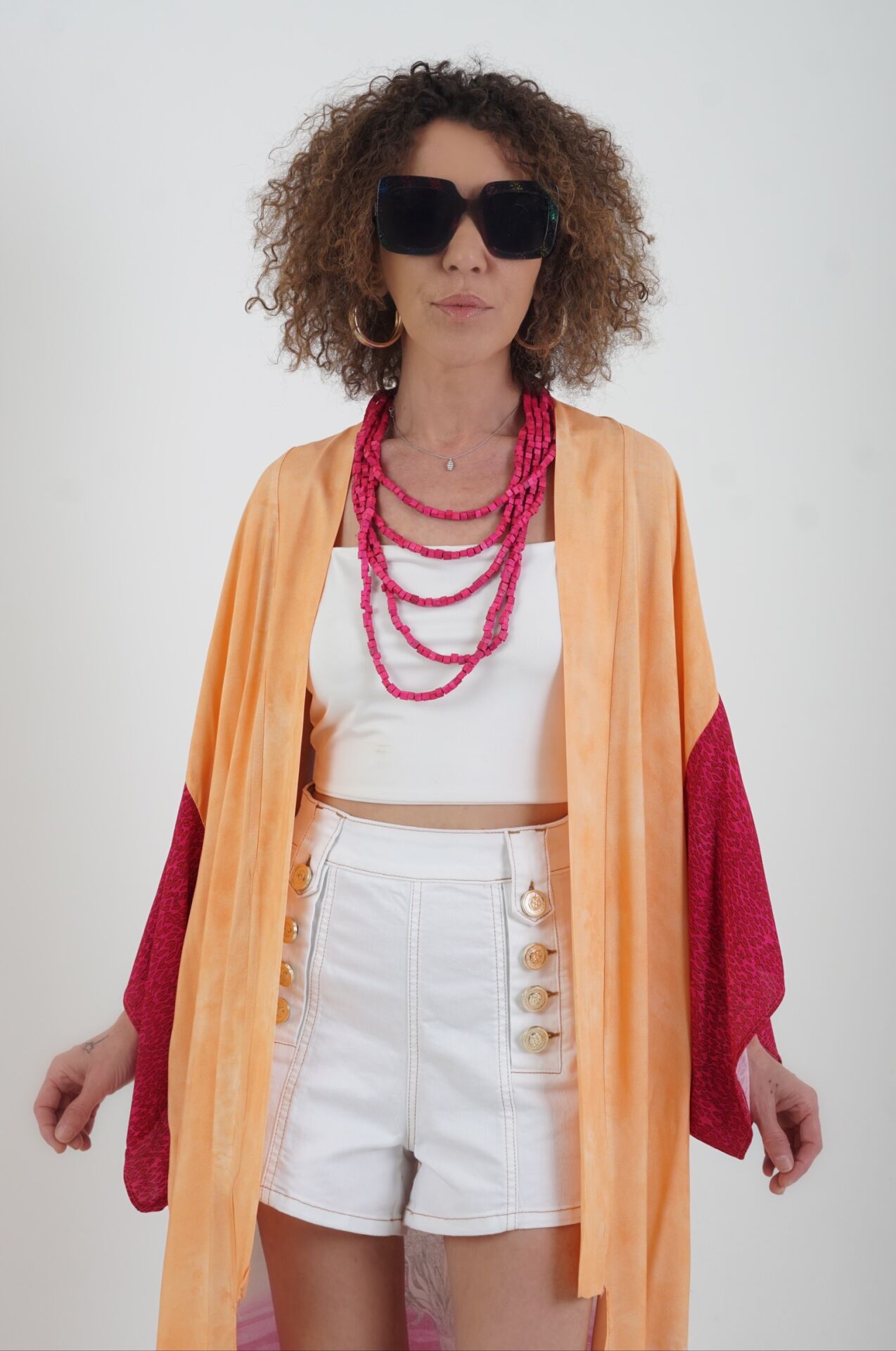 Az Sıra Bambu Boncuklu Kolye FUŞYA