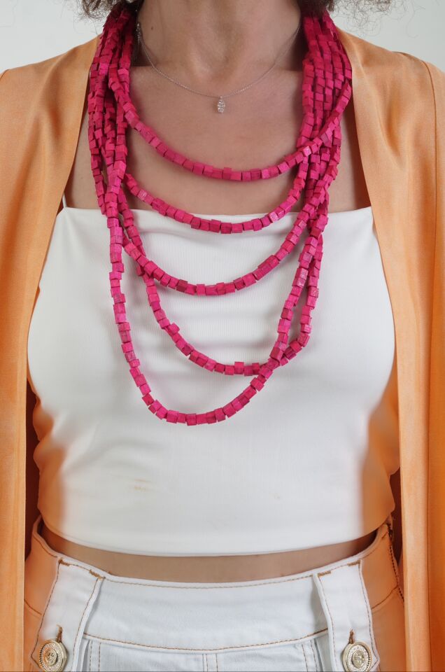 Az Sıra Bambu Boncuklu Kolye FUŞYA