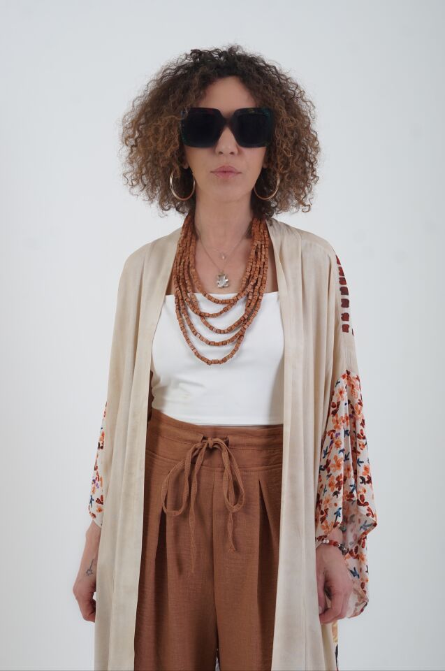 Az Sıra Bambu Boncuklu Kolye AÇIK KAHVE