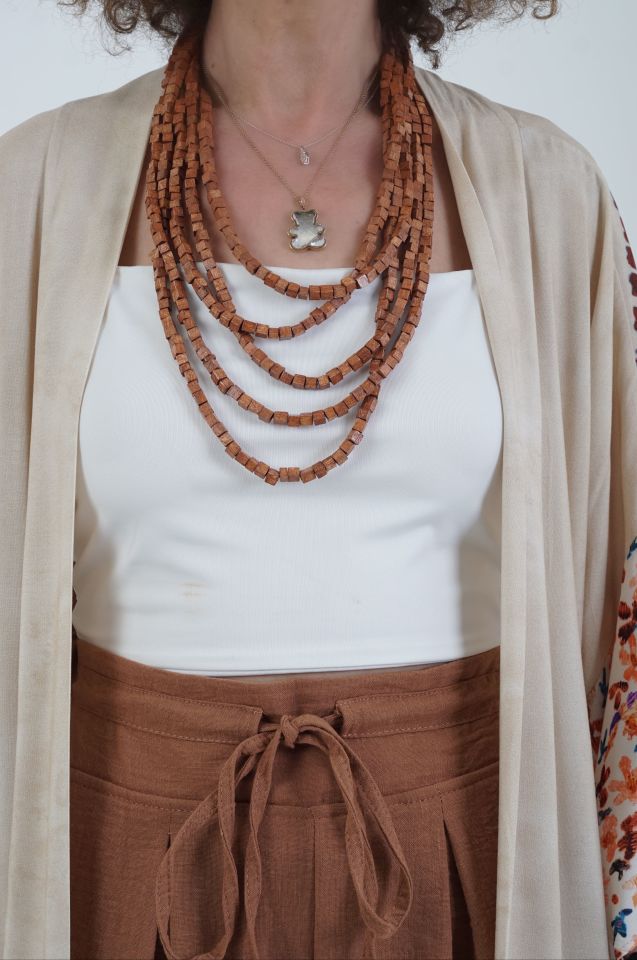 Az Sıra Bambu Boncuklu Kolye AÇIK KAHVE