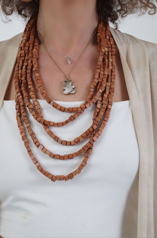 Az Sıra Bambu Boncuklu Kolye AÇIK KAHVE