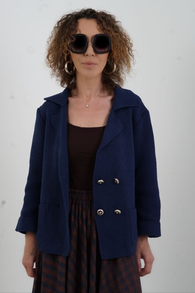 Lacivert Çelik Örme Triko Ceket