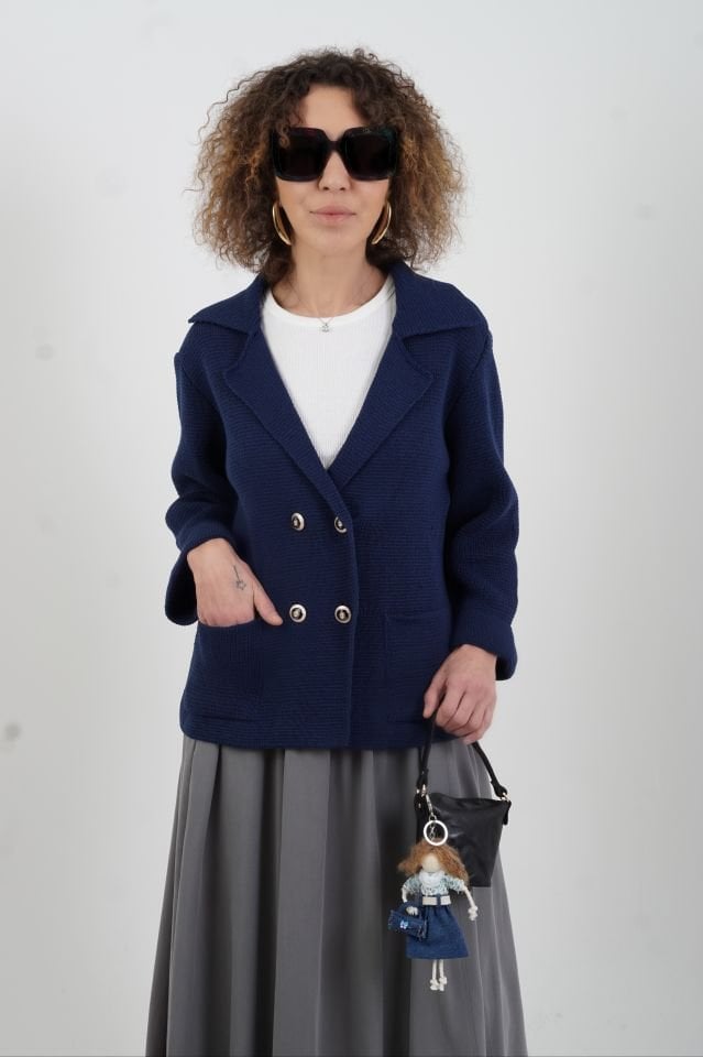 Lacivert Çelik Örme Triko Ceket