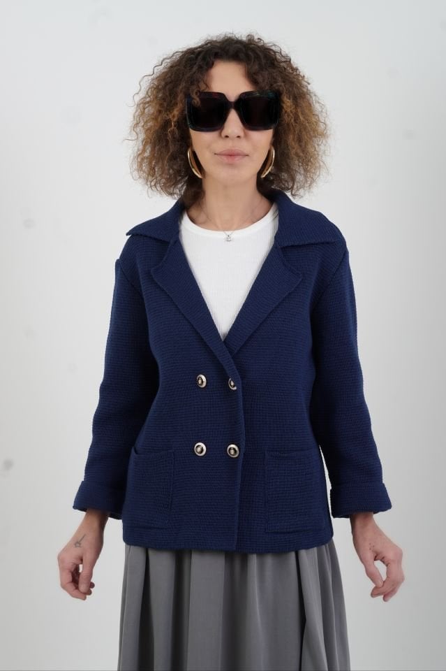 Lacivert Çelik Örme Triko Ceket