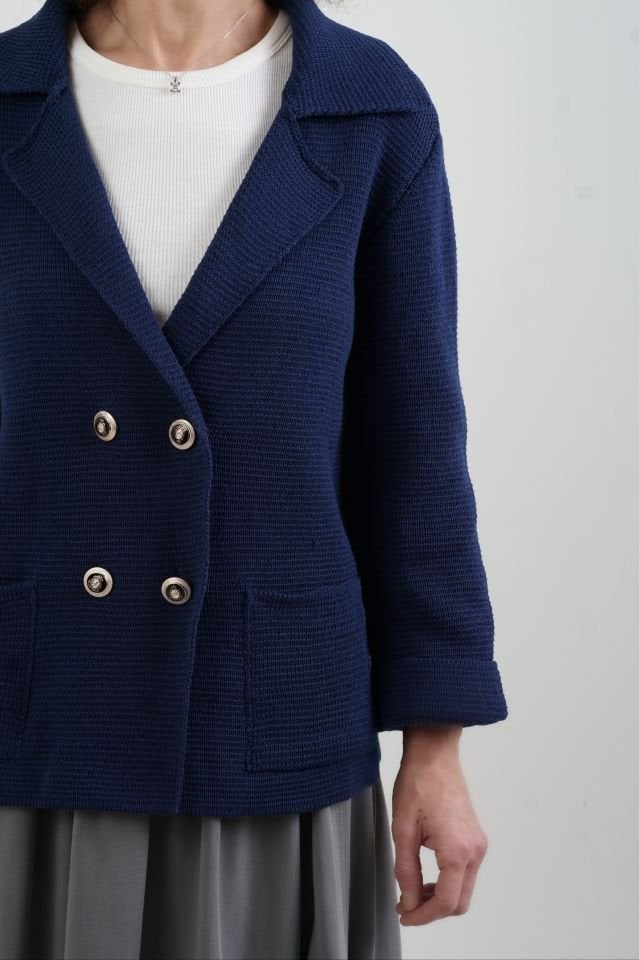 Lacivert Çelik Örme Triko Ceket