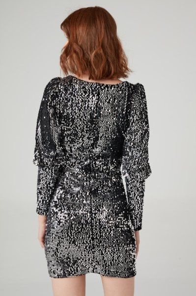 Pul Payetli Kare Yaka Elbise