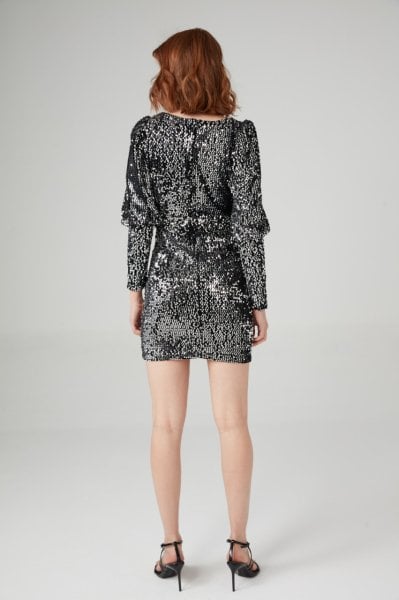 Pul Payetli Kare Yaka Elbise