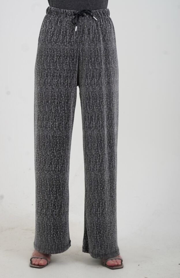 Gümüş Simli Droplu Beli Bağcıklı  Pantolon