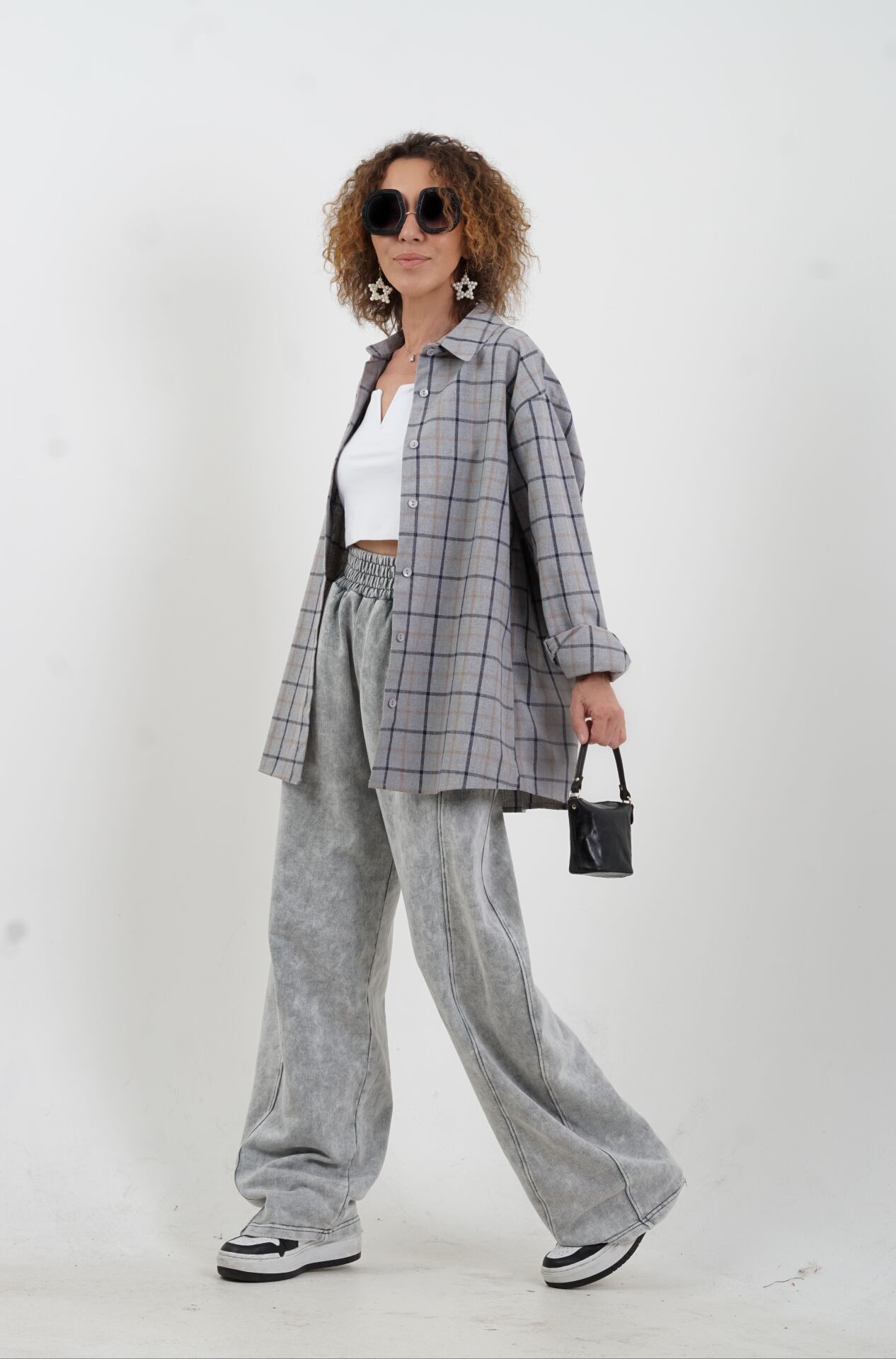 Gri Yıkama Efektli Balon Jogger Pantolon