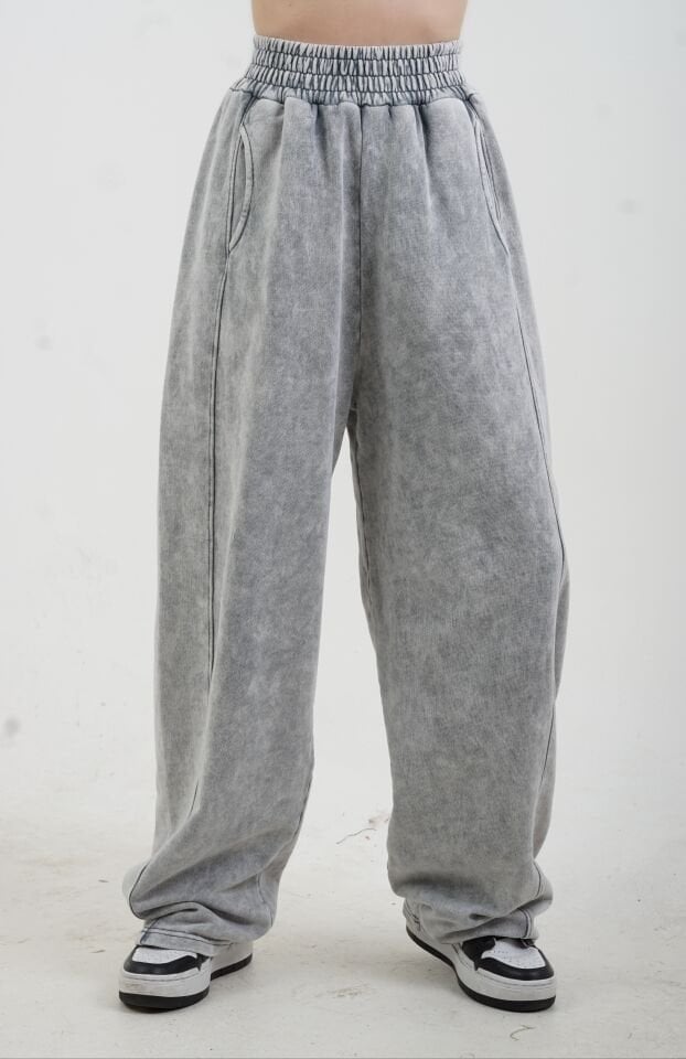 Gri Yıkama Efektli Balon Jogger Pantolon