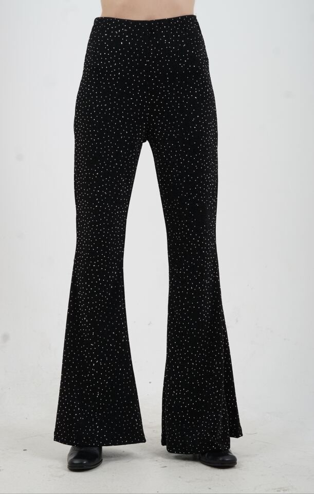 Siyah Simli Gümüş Droplu Beli Lastikli Pantolon