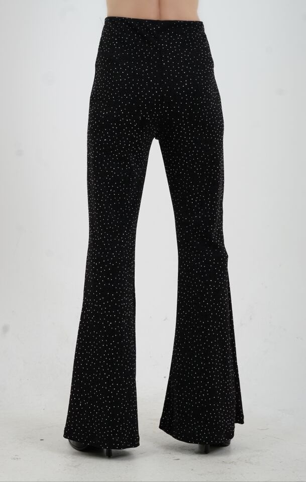 Siyah Simli Gümüş Droplu Beli Lastikli Pantolon