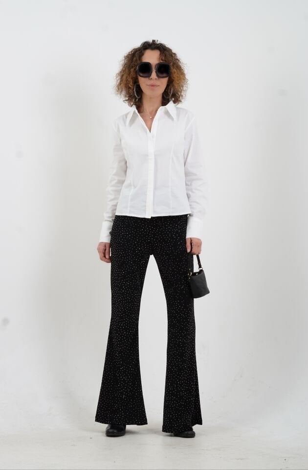 Siyah Simli Gümüş Droplu Beli Lastikli Pantolon