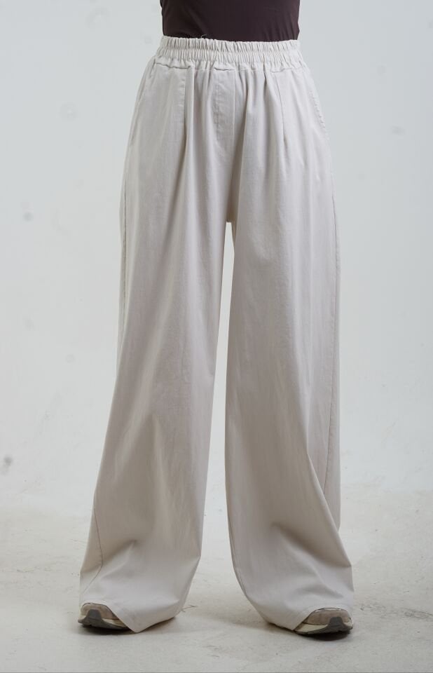 Krem Pamuklu Palazzo Pantolon