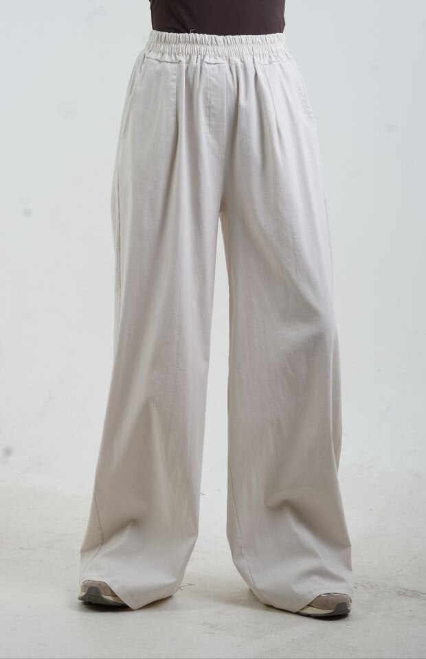 Krem Pamuklu Palazzo Pantolon
