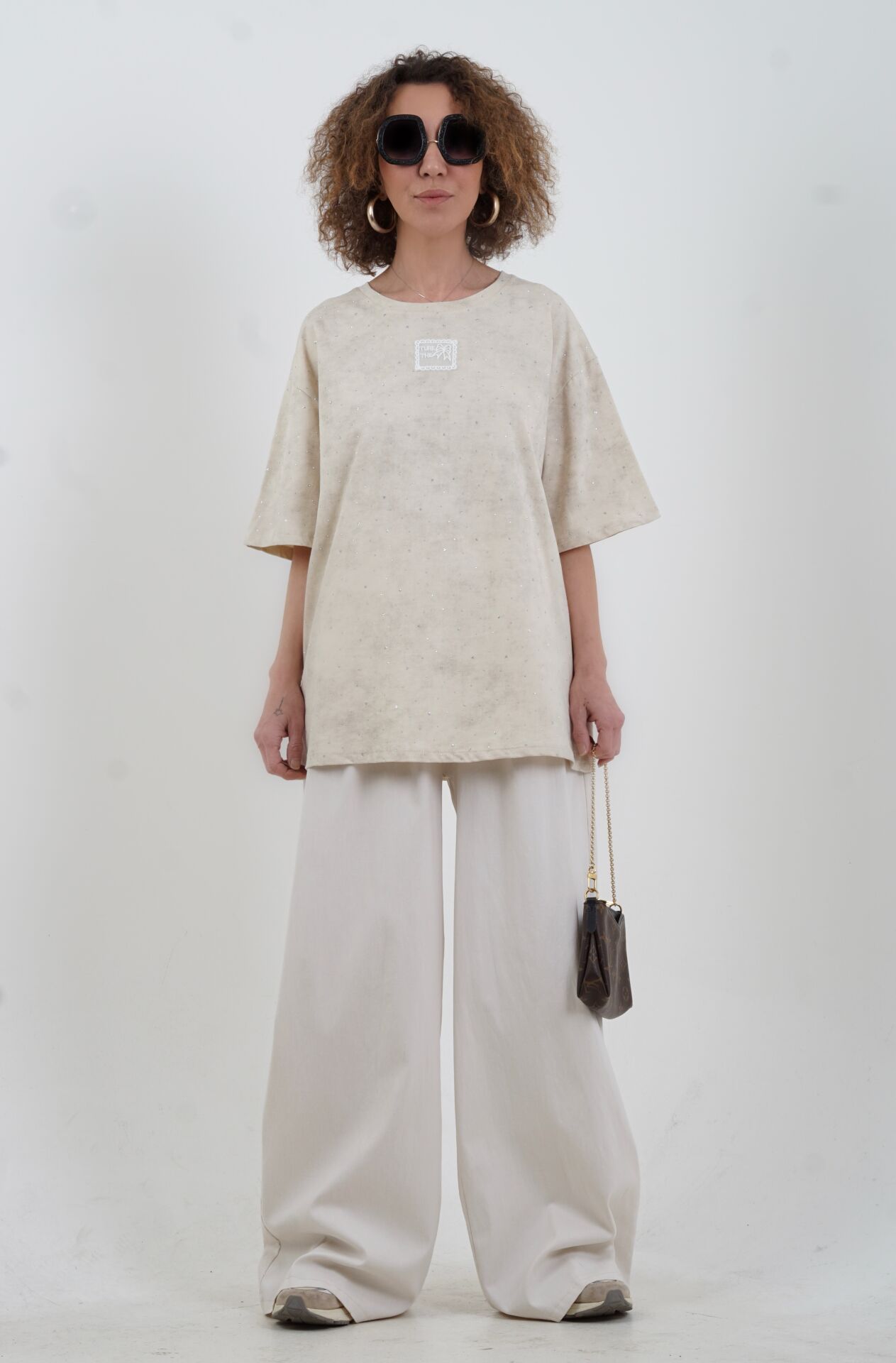 Krem Pamuklu Palazzo Pantolon