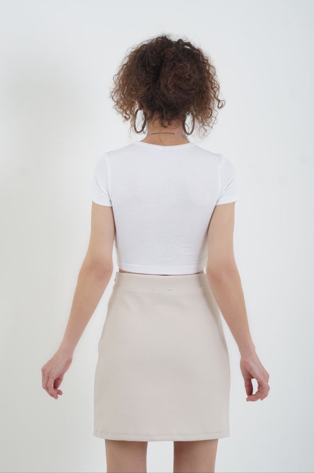 Beyaz O Yaka Crop Tshirt