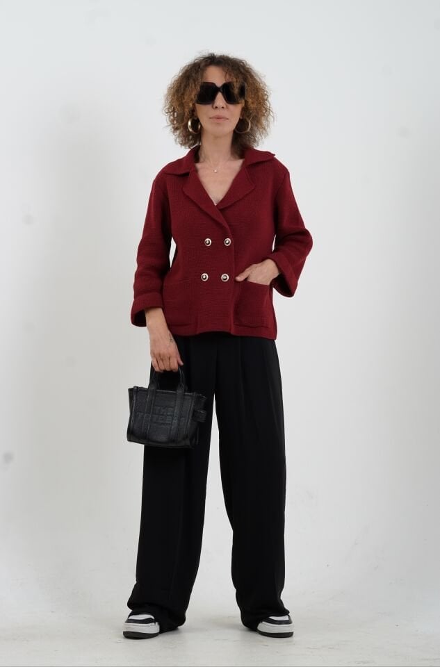 Bordo Çelik Örme Triko Ceket