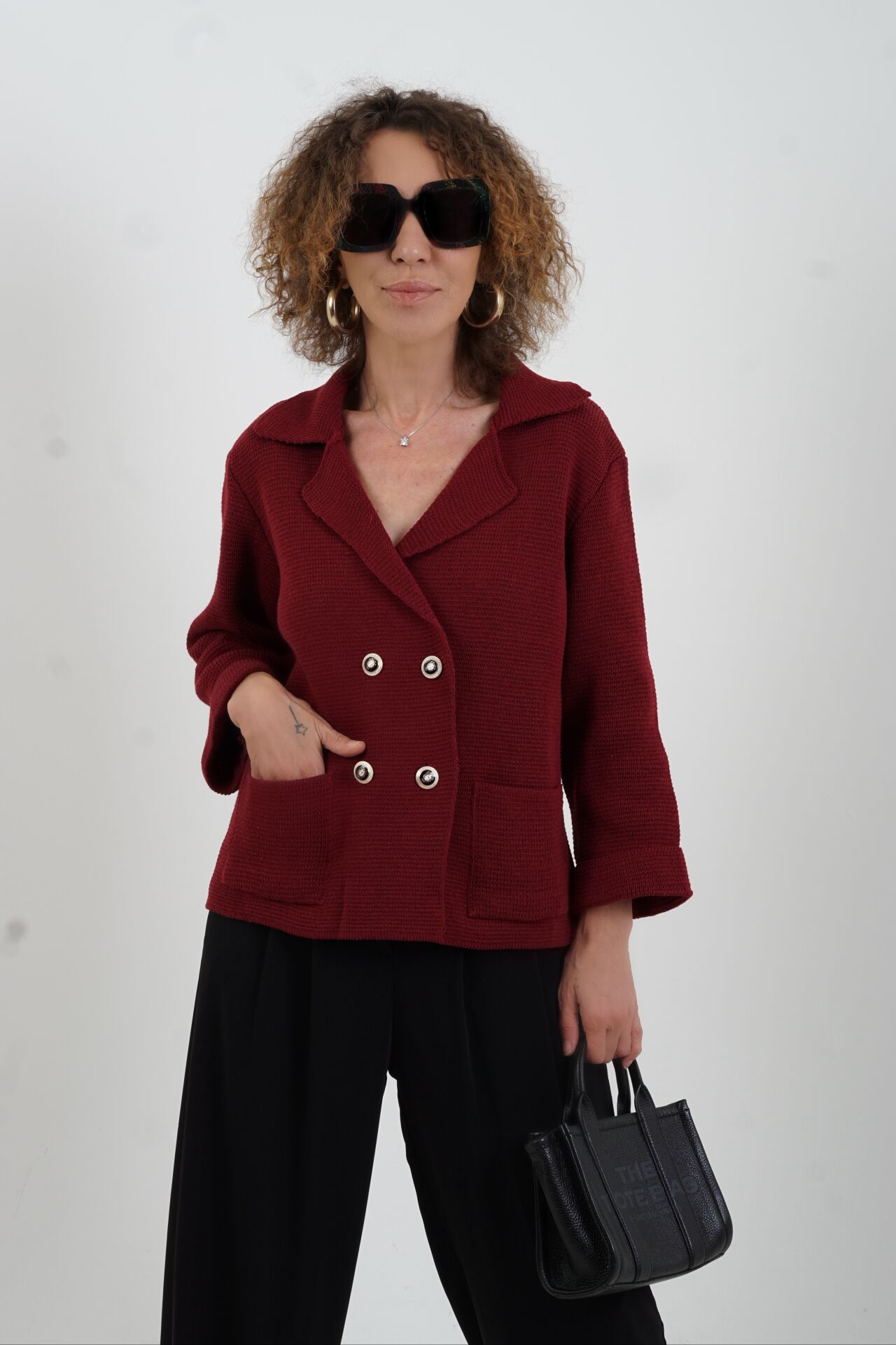 Bordo Çelik Örme Triko Ceket