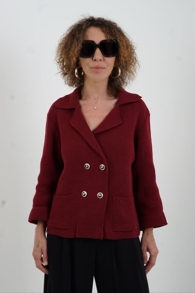 Bordo Çelik Örme Triko Ceket