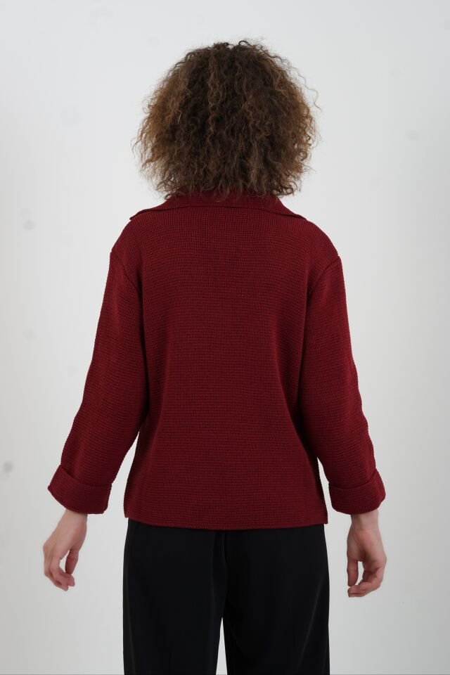Bordo Çelik Örme Triko Ceket