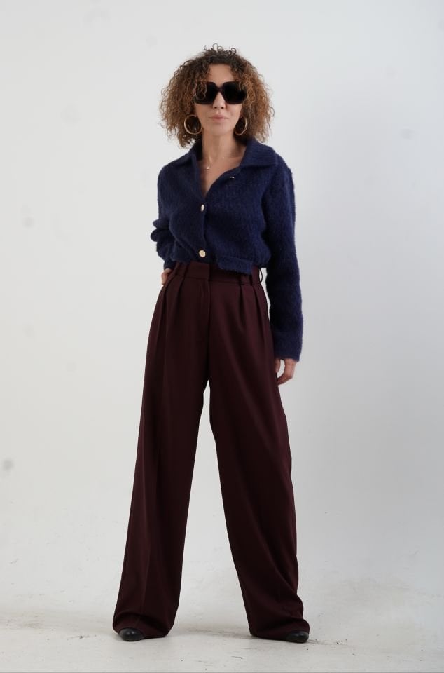 Lacivert Premium Tona Ton Desenli Triko Ceket