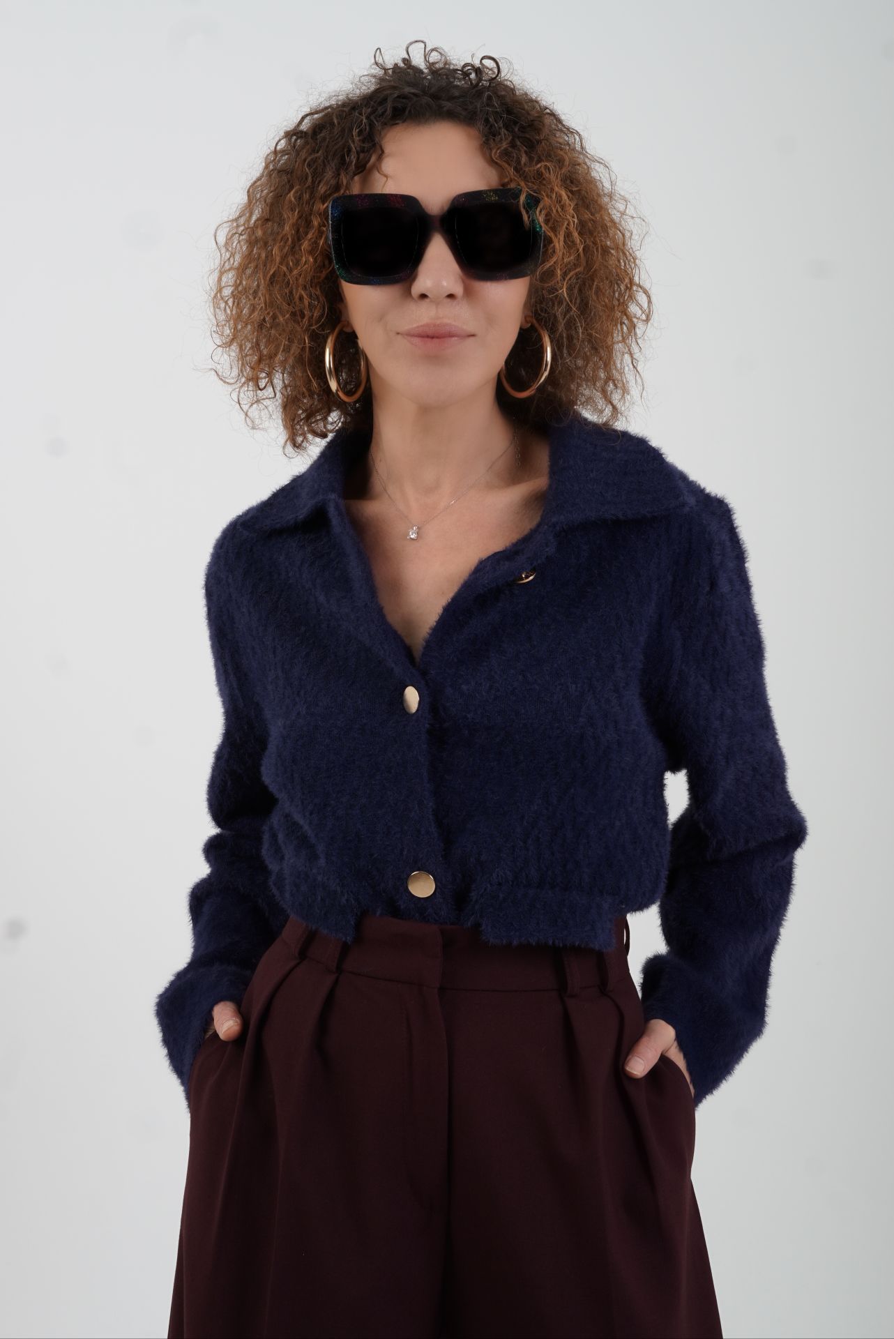 Lacivert Premium Tona Ton Desenli Triko Ceket