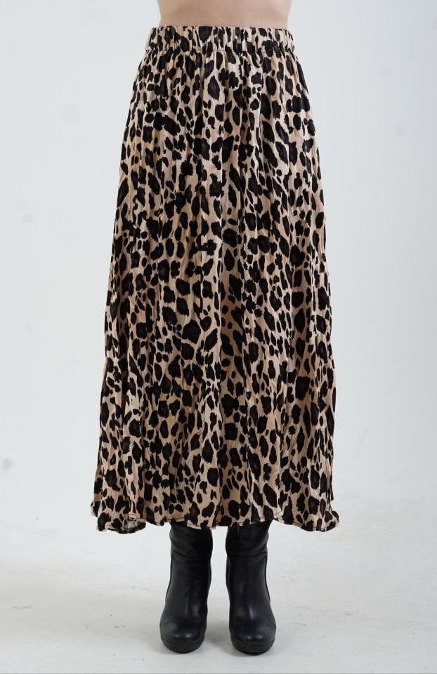 Bej Leopar Crash Efekt Saten Etek