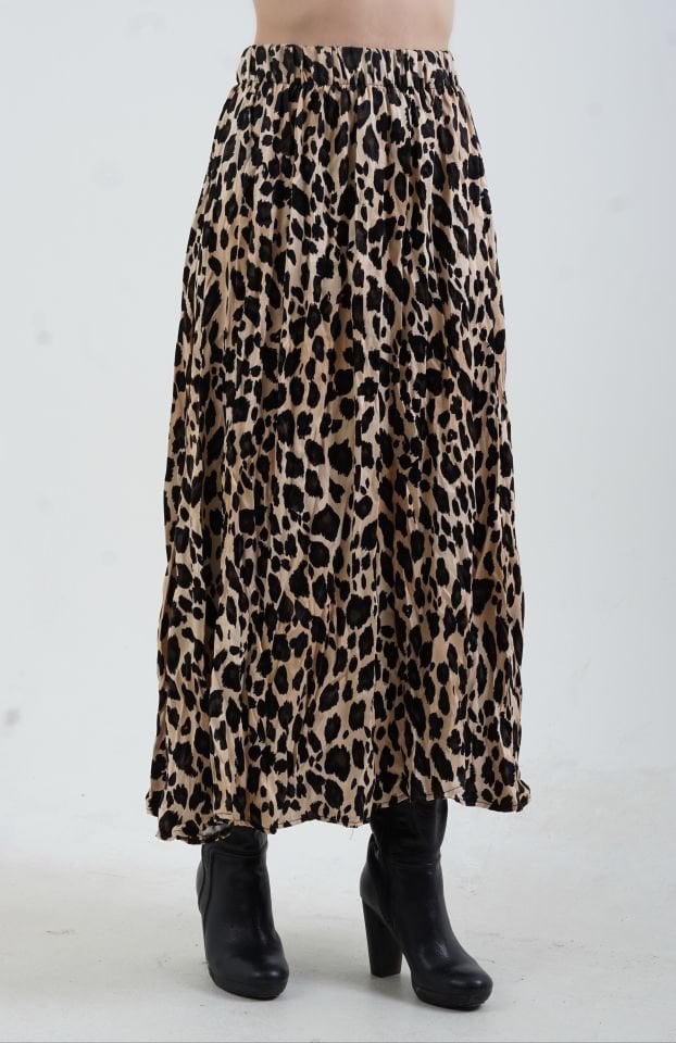 Bej Leopar Crash Efekt Saten Etek