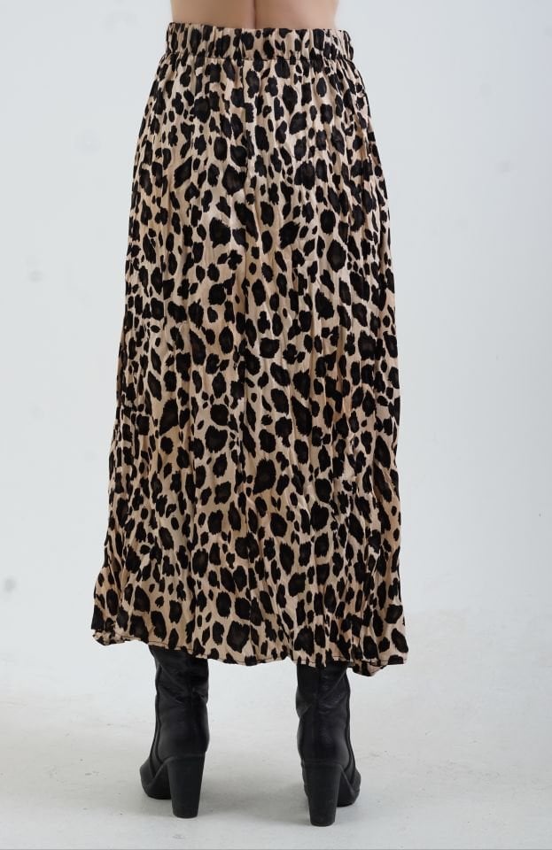 Bej Leopar Crash Efekt Saten Etek