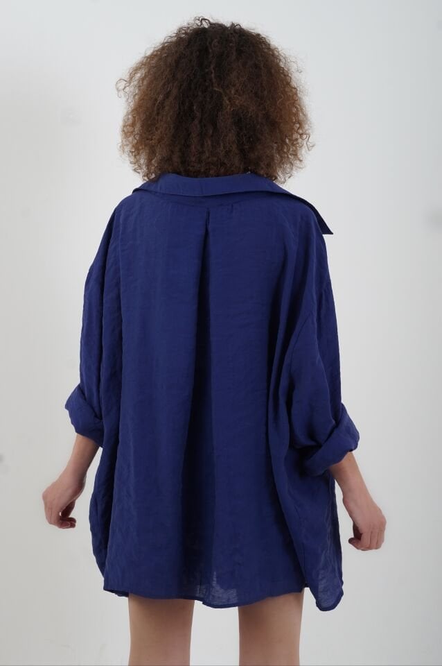 Lacivert Omzu Düşük Oversize Gömlek