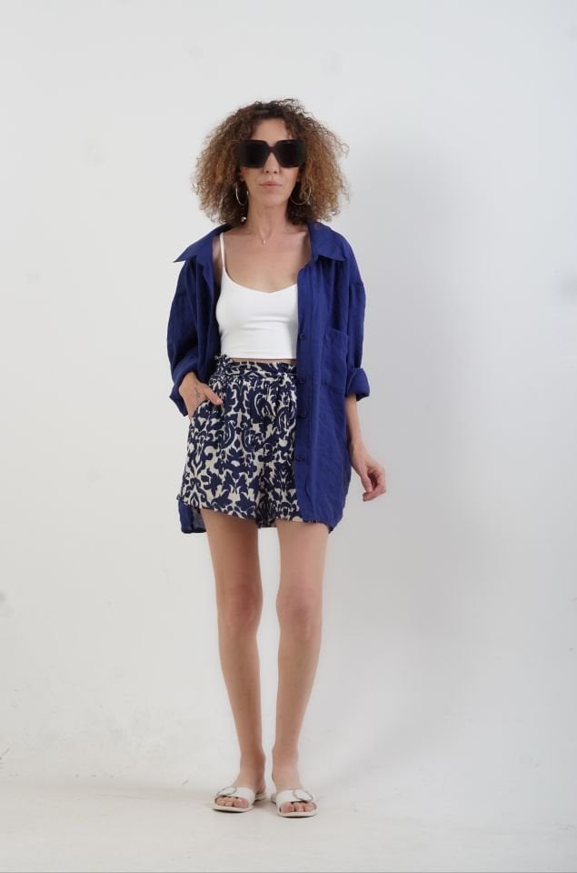 Lacivert Omzu Düşük Oversize Gömlek