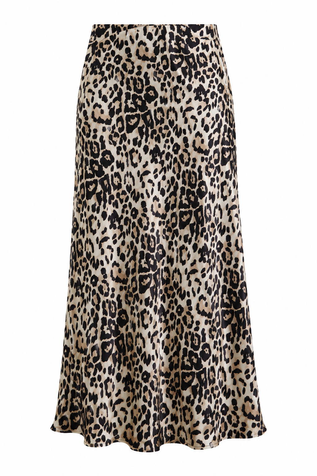 Bej Leopar Desen Saten Verev Etek