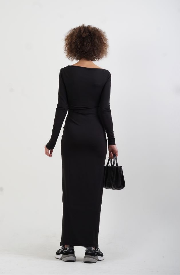 Siyah Yaka Pencereli Maxi Elbise