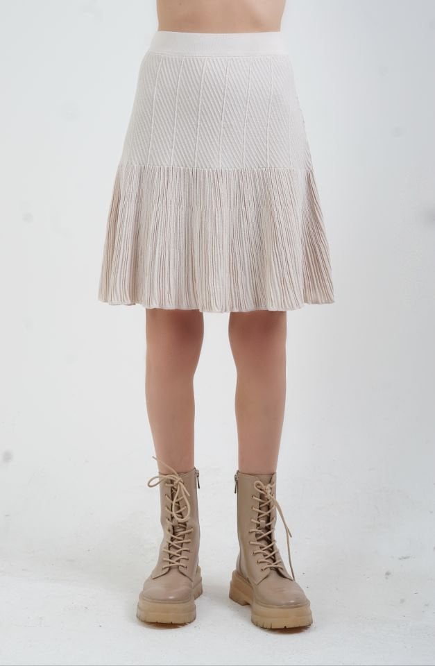 Bej Godeli Triko Mini Etek