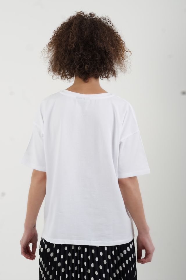 Beyaz Pink Tiger Baskılı Oversize Tshirt