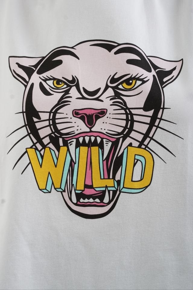 Beyaz Pink Tiger Baskılı Oversize Tshirt