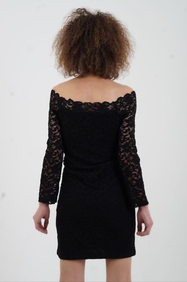 Dantel Madonna Yakalı Elbise SİYAH - M